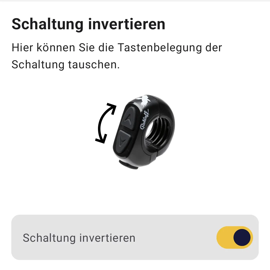 Die App-Seite Schaltung invertieren mit dem Schalter zum Tauschen der Tastenbelegung