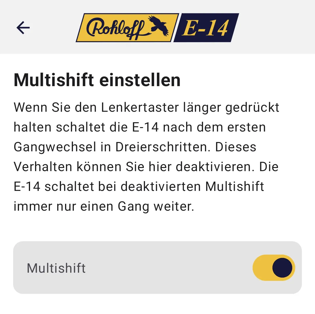 Die App-Seite Multishift einstellen mit dem Schalter Multishift