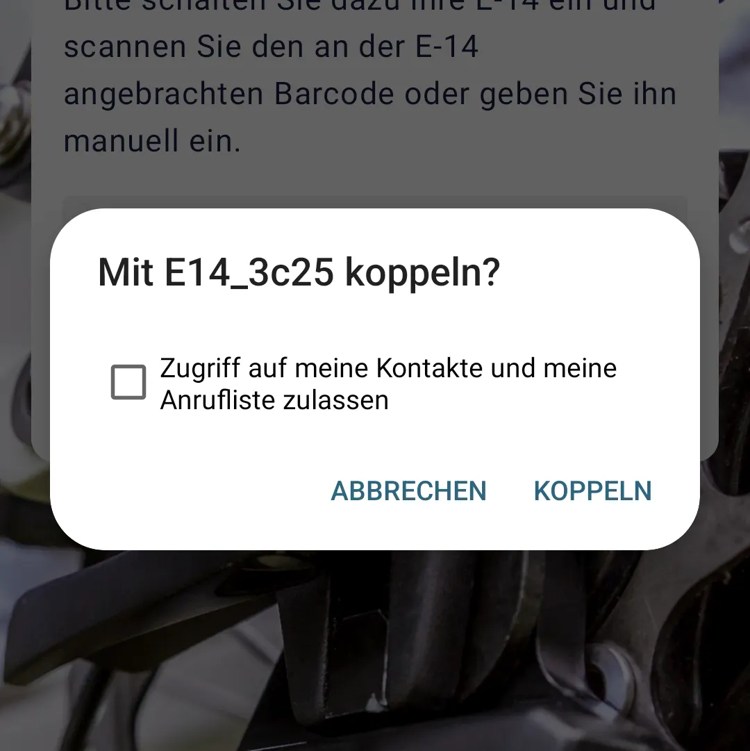 Die App fragt „Mit E14_3c25 koppeln?“ — mit KOPPELN bestätigen