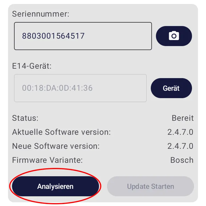 Classic-App: die Taste Analysieren eingekreist