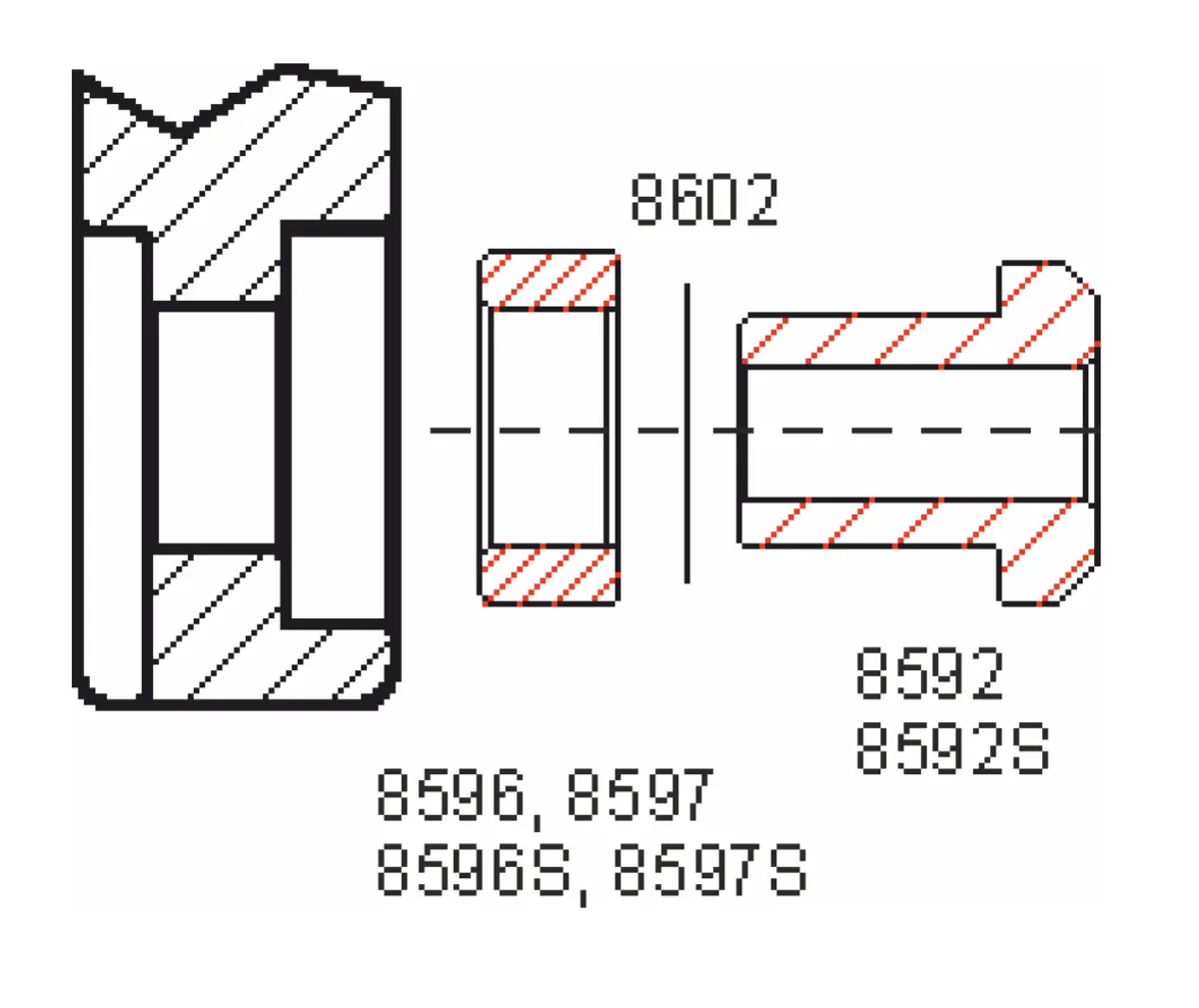 Ritzeloldal, távtartógyűrűs rendszer: persely 8592/8592S, gyűrű 8596/8597